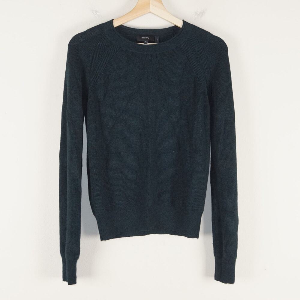 Theory Raglan Crew Wool Soft Luster Knit Green Sweater Womens Sz P / XS